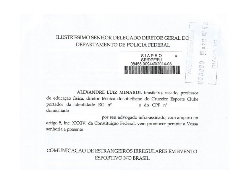 Comunicado ao Delegado Diretor Geral do Departamento de Polícia Federal / Arquivo pessoal