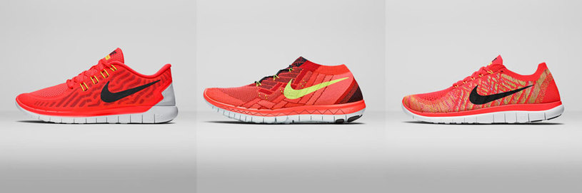 Os três modelos, Nike Free 5.0, Nike Free 3.0 Flyknit e Nike Free 4.0 Flyknit Foto: Divulgação