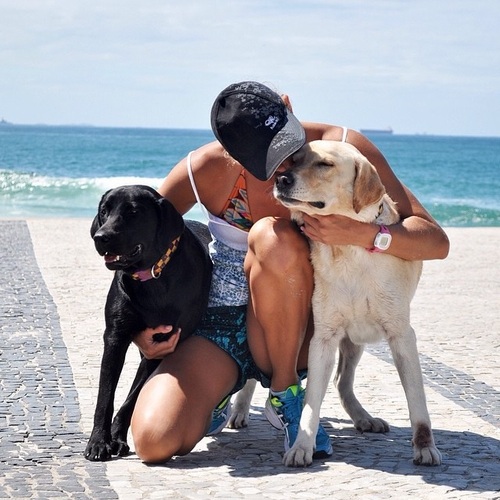 Labradores esportistas, Polo e Mika, em momento carinhoso com a sua dona Ciça. Foto: Reprodução Instagram